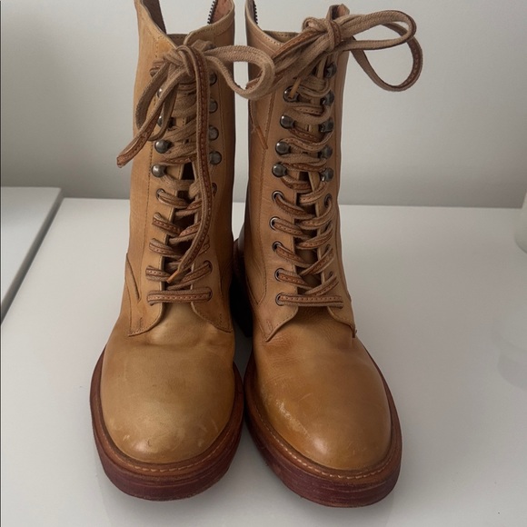 FREE PEOPLE SANTA FE Tan Leather Lace-Up Combat Boots 39 US 8.5 - Picture 6 of 16